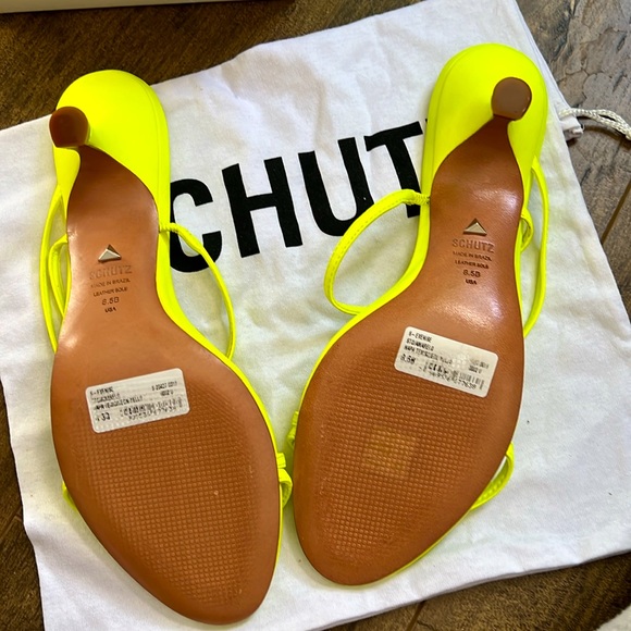 NEW Schutz Neon Yellow Kitten Heel Sandals - Picture 5 of 7